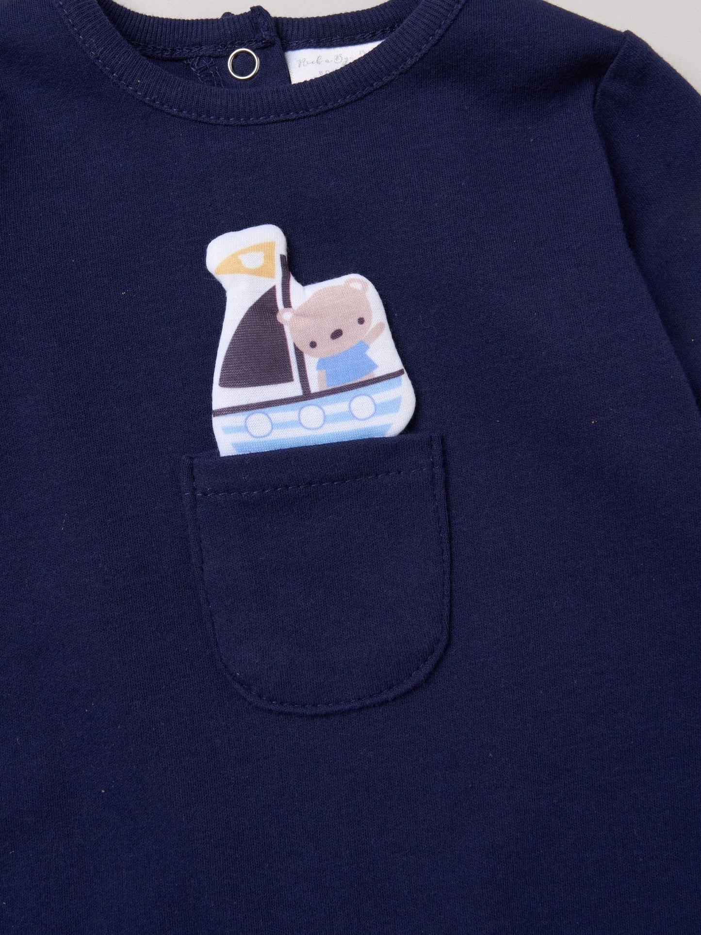 Rock-A-Bye Baby Boutique Navy Sleepsuit With Appliqué Bear With Cloud Pocket image 3
