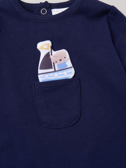 Rock-A-Bye Baby Boutique Navy Sleepsuit With Appliqué Bear With Cloud Pocket image 3