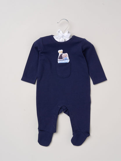 Rock-A-Bye Baby Boutique Navy Sleepsuit With Appliqué Bear With Cloud Pocket image 1