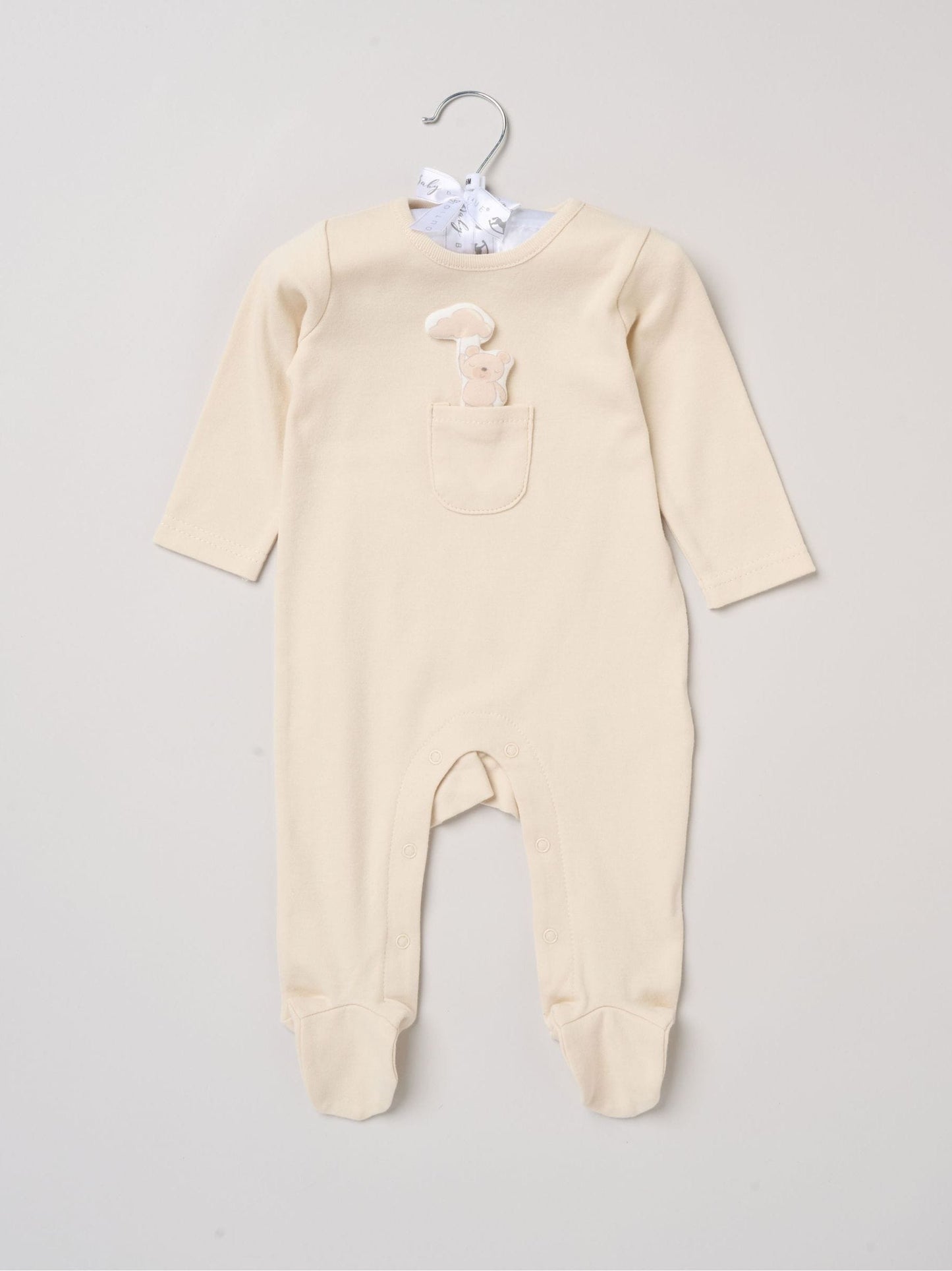 Rock-A-Bye Baby Boutique Light Beige Sleepsuit With Appliqué Bear With Cloud Pocket image 1