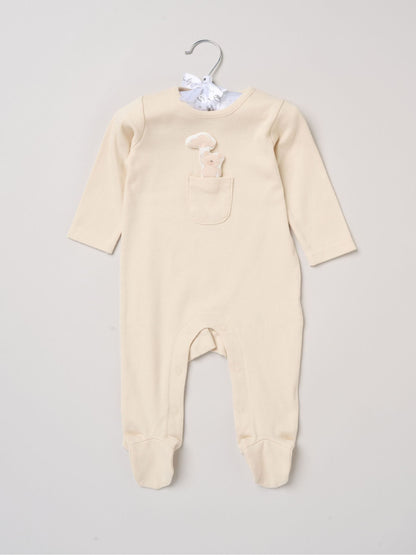 Rock-A-Bye Baby Boutique Light Beige Sleepsuit With Appliqué Bear With Cloud Pocket image 1