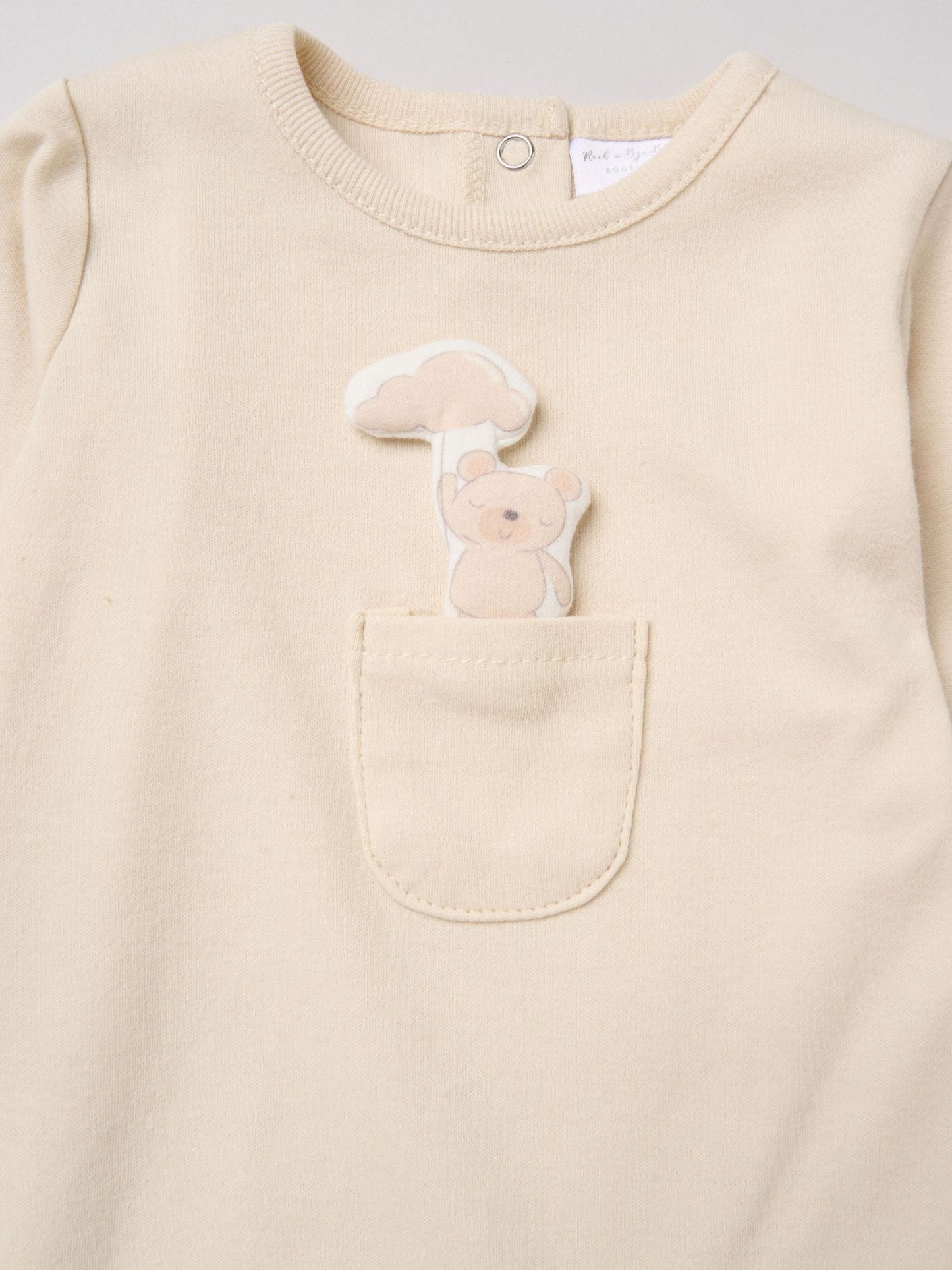 Rock-A-Bye Baby Boutique Light Beige Sleepsuit With Appliqué Bear With Cloud Pocket image 3