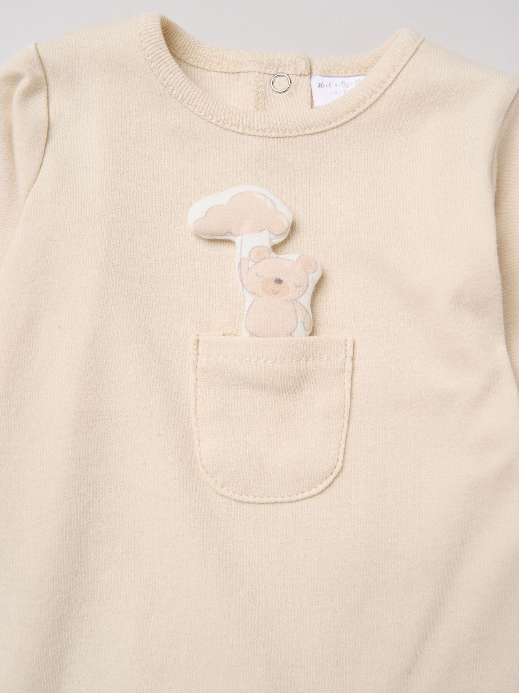Rock-A-Bye Baby Boutique Light Beige Sleepsuit With Appliqué Bear With Cloud Pocket image 3