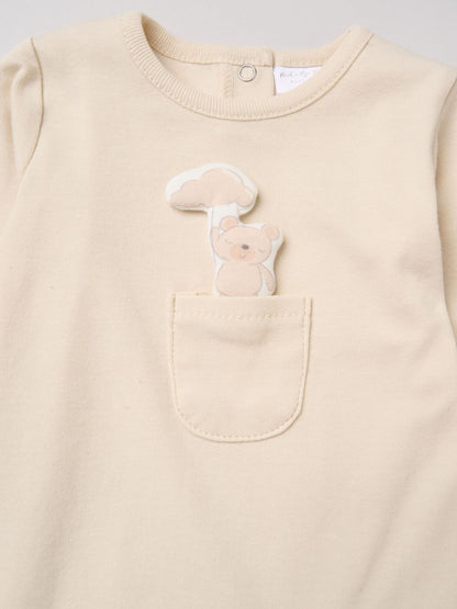 Rock-A-Bye Baby Boutique Light Beige Sleepsuit With Appliqué Bear With Cloud Pocket image 3
