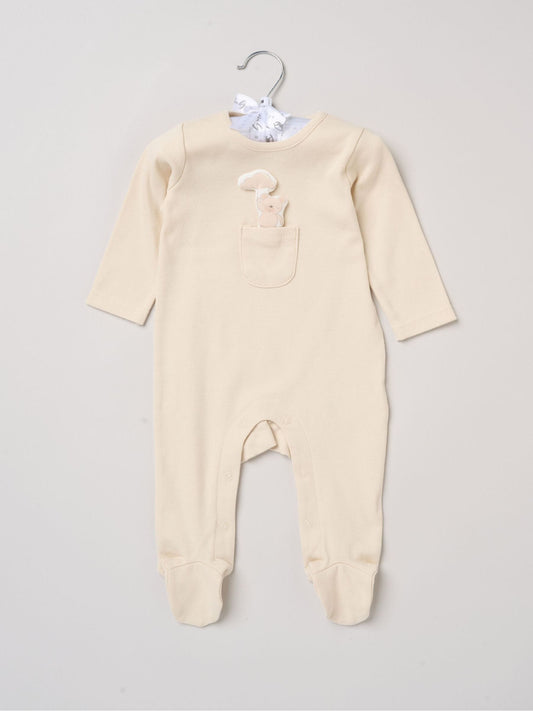 Rock-A-Bye Baby Boutique Light Beige Sleepsuit With Appliqué Bear With Cloud Pocket image 1