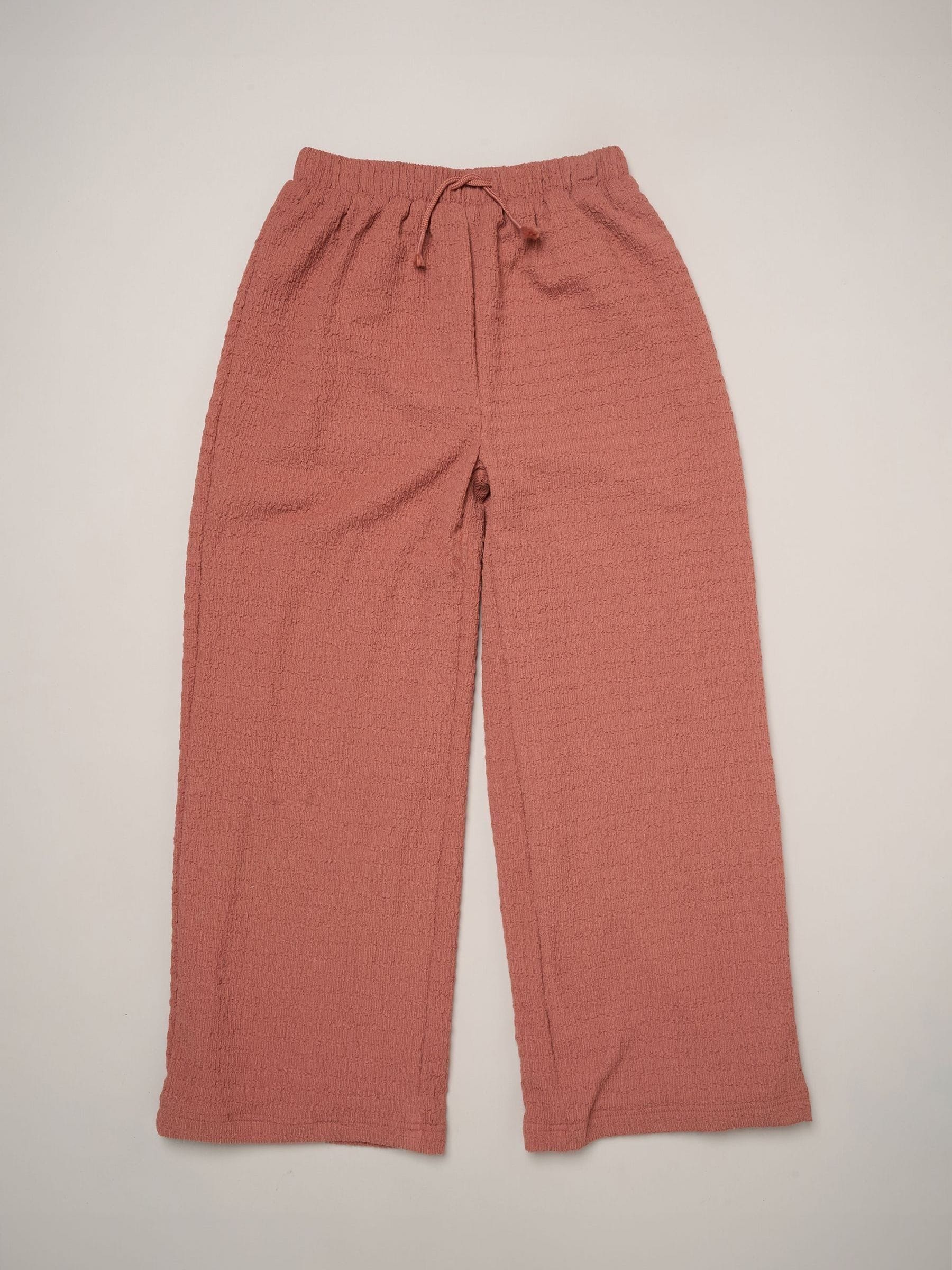 Miss Red Textured Top Wide Leg Trousers And Scrunchie Outfit Set image 5