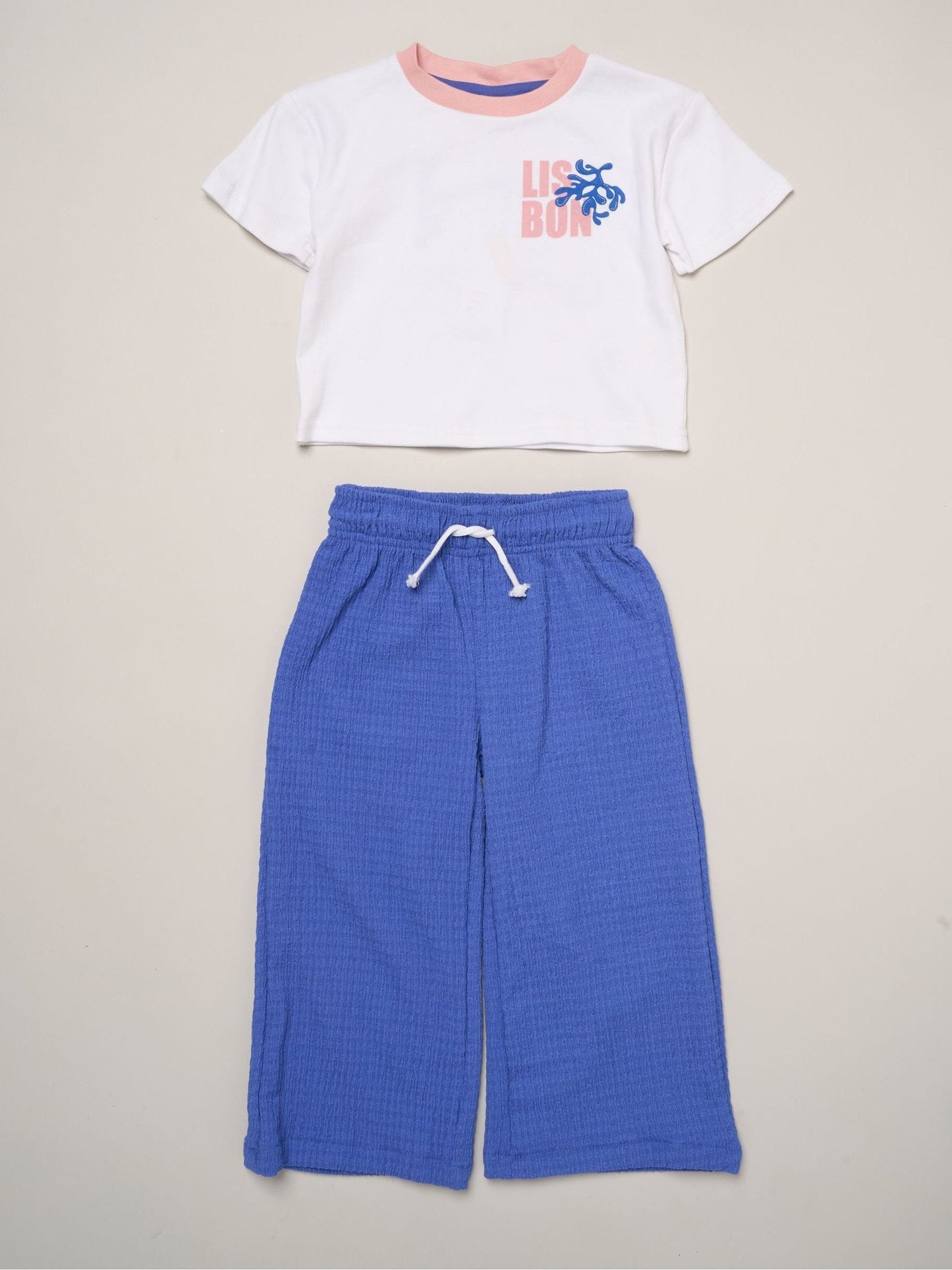 Miss Blue Lisbon Printed Ringer Tee And Wide-Leg Set image 1