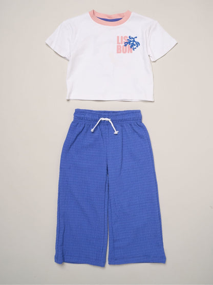 Miss Blue Lisbon Printed Ringer Tee And Wide-Leg Set image 1