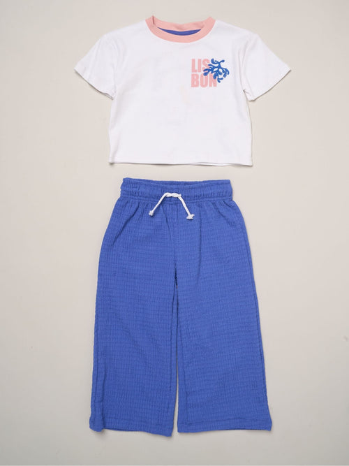 Dsiney Kidz - Miss Blue Lisbon Printed Ringer Tee And Wide-Leg Set image 1