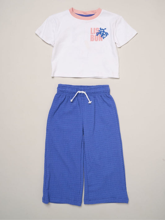 Miss Blue Lisbon Printed Ringer Tee And Wide-Leg Set image 1