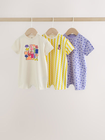 Back Printed Button Through Baby Rompers 3 Pack image 1