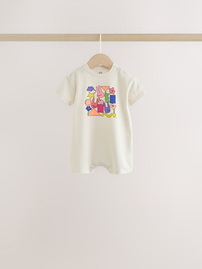 Back Printed Button Through Baby Rompers 3 Pack image 2