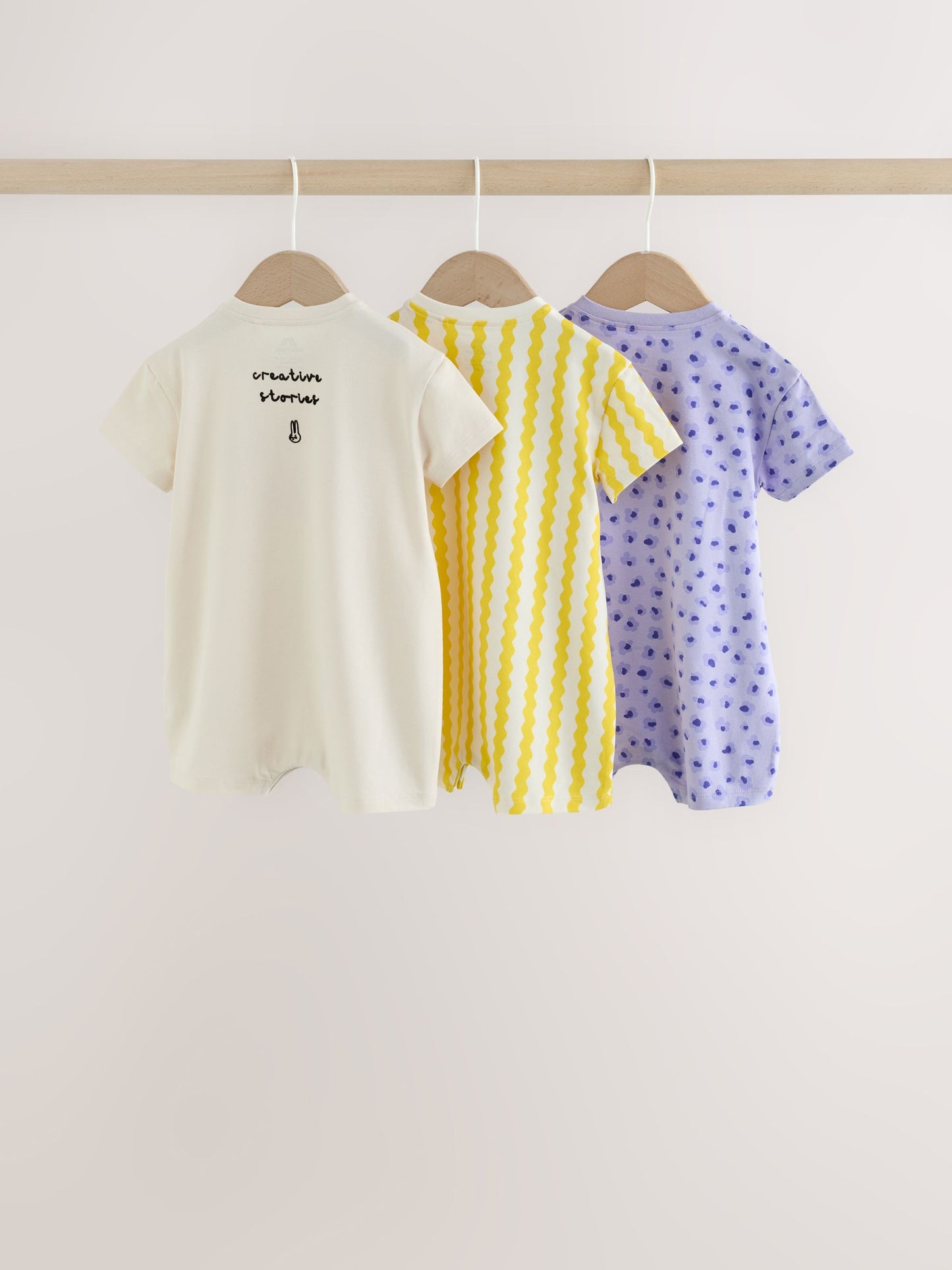 Back Printed Button Through Baby Rompers 3 Pack image 5