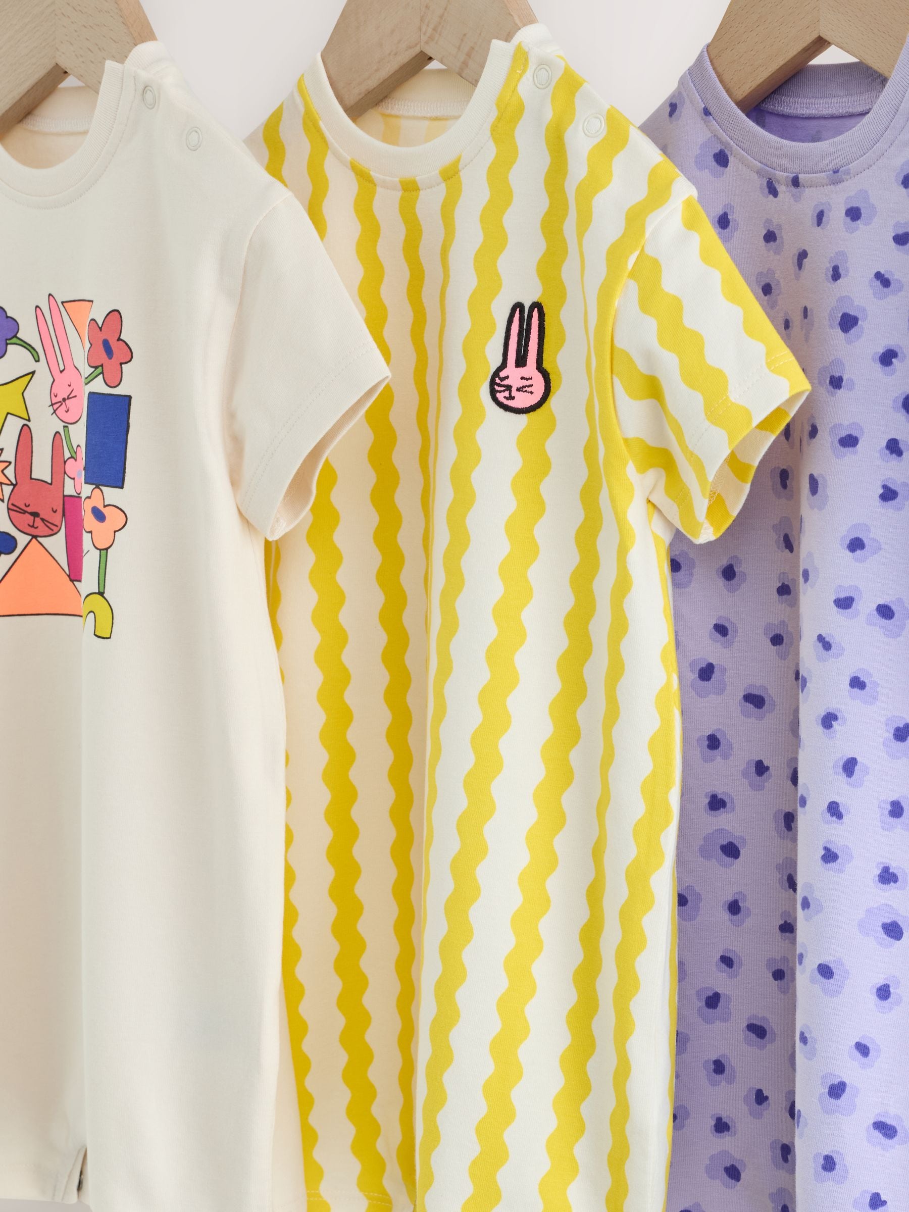 Back Printed Button Through Baby Rompers 3 Pack image 7
