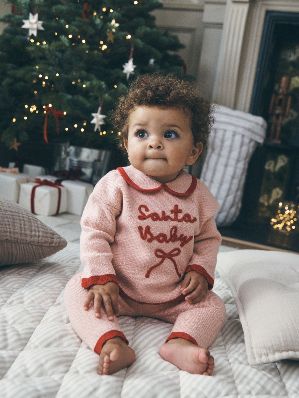 Pink Santa Knitted Baby Jumper and Leggings Set (0mths-2yrs) - image 1