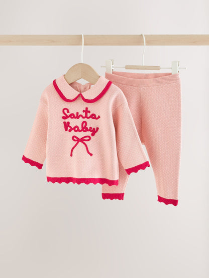 Pink Santa Knitted Baby Jumper and Leggings Set (0mths-2yrs) - image 4