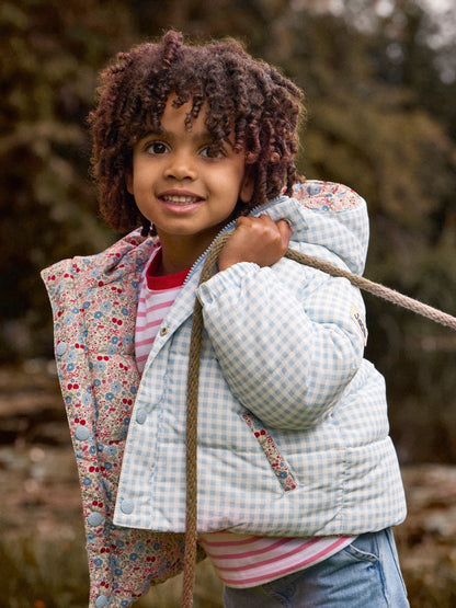 JoJo Maman Bébé Light Blue Gingham Reversible Puffer Coat - image 1