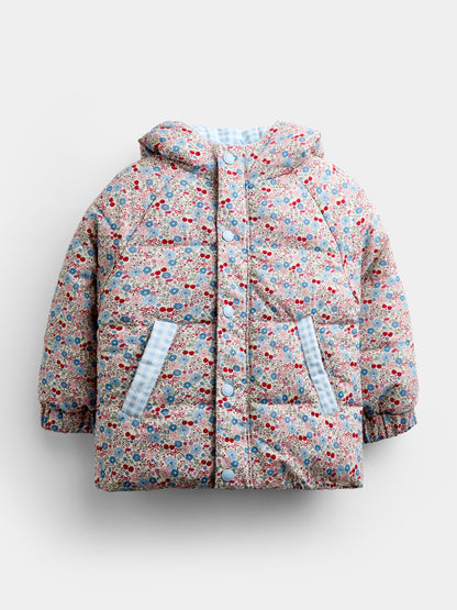 JoJo Maman Bébé Light Blue Gingham Reversible Puffer Coat - image 3