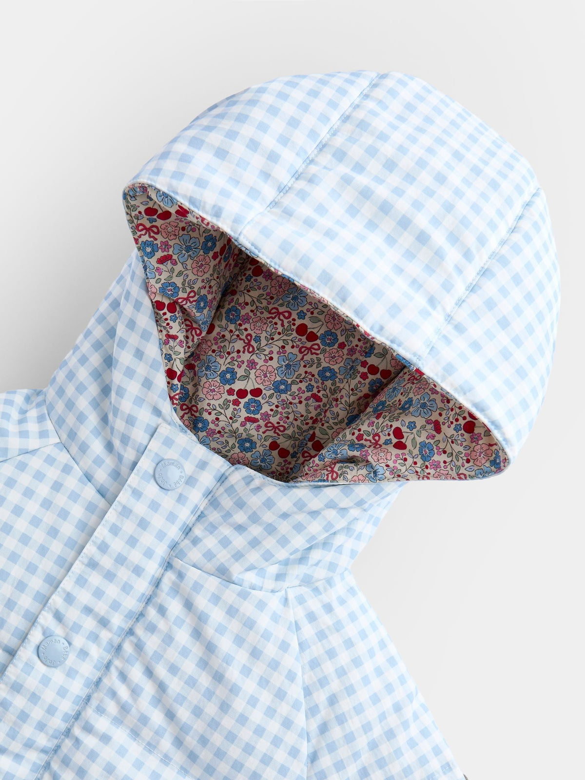 JoJo Maman Bébé Light Blue Gingham Reversible Puffer Coat - image 6