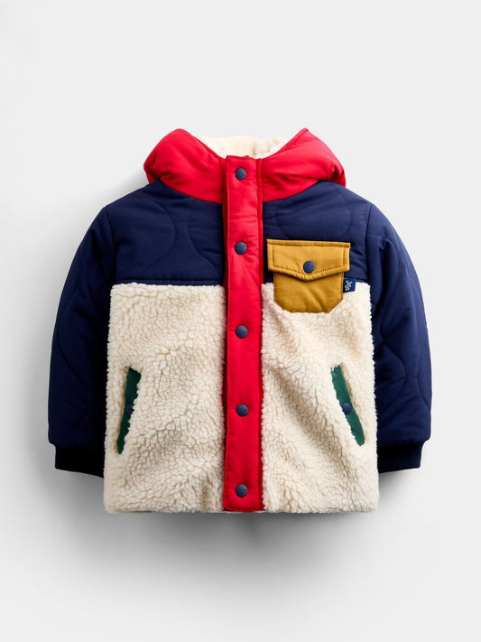 Dsiney Kidz - JoJo Maman Bébé Navy Blue Quilted Colourblock Jacket image 2