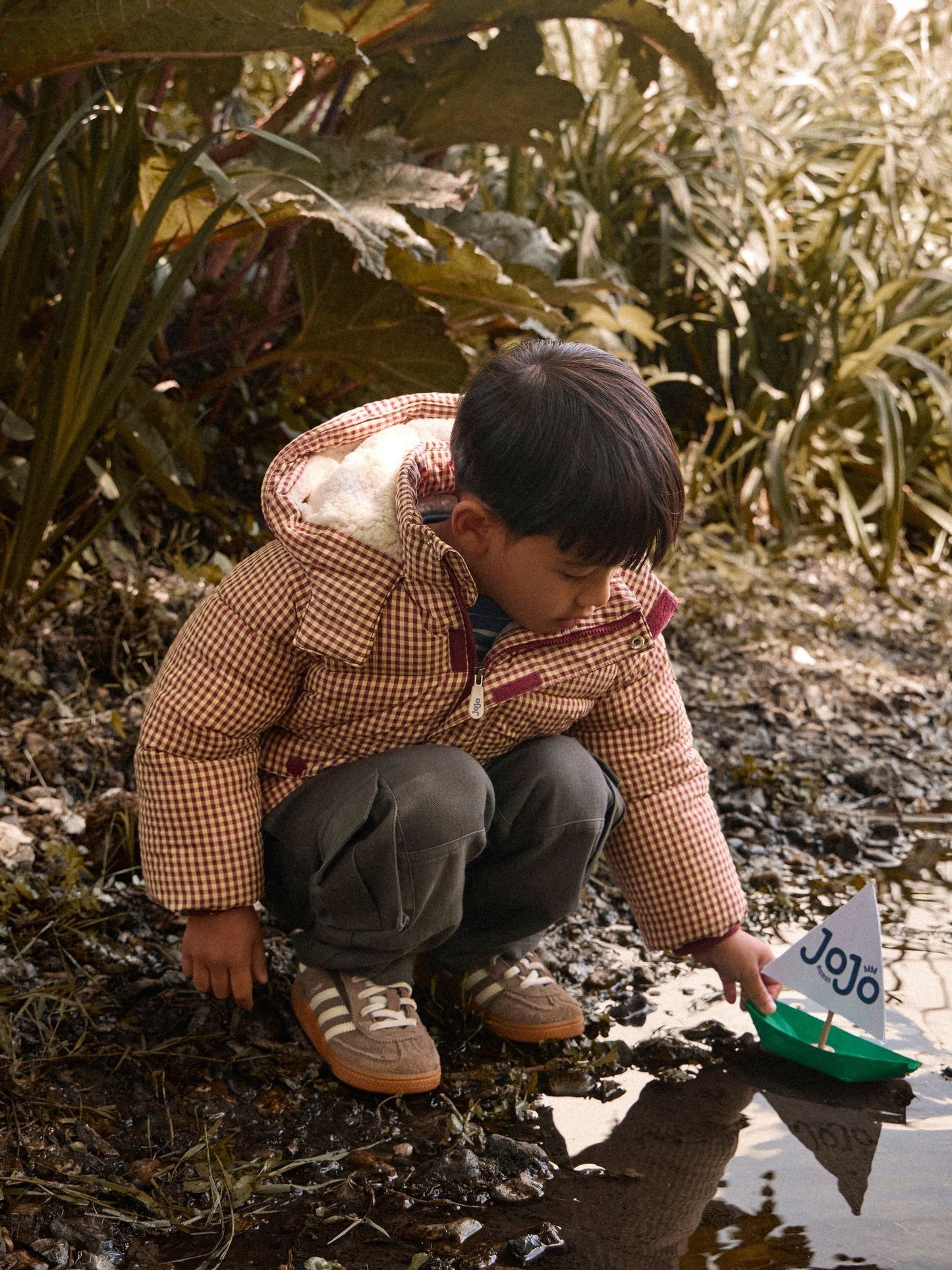 Dsiney Kidz - Jojo Maman Bébé Brown Gingham Cosy Lined Puffer Jacket image 1