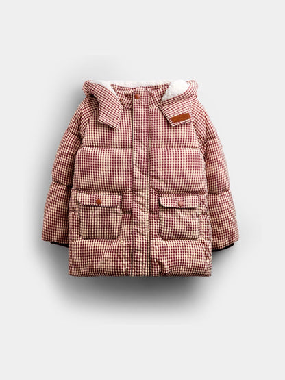 Dsiney Kidz - Jojo Maman Bébé Brown Gingham Cosy Lined Puffer Jacket image 2