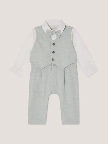 Monsoon Sage Green Newborn Arlo Waistcoat Romper image 1