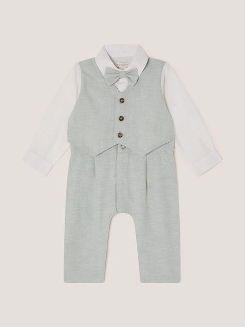 Monsoon Sage Green Newborn Arlo Waistcoat Romper image 1