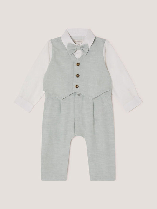 Monsoon Sage Green Newborn Arlo Waistcoat Romper image 1