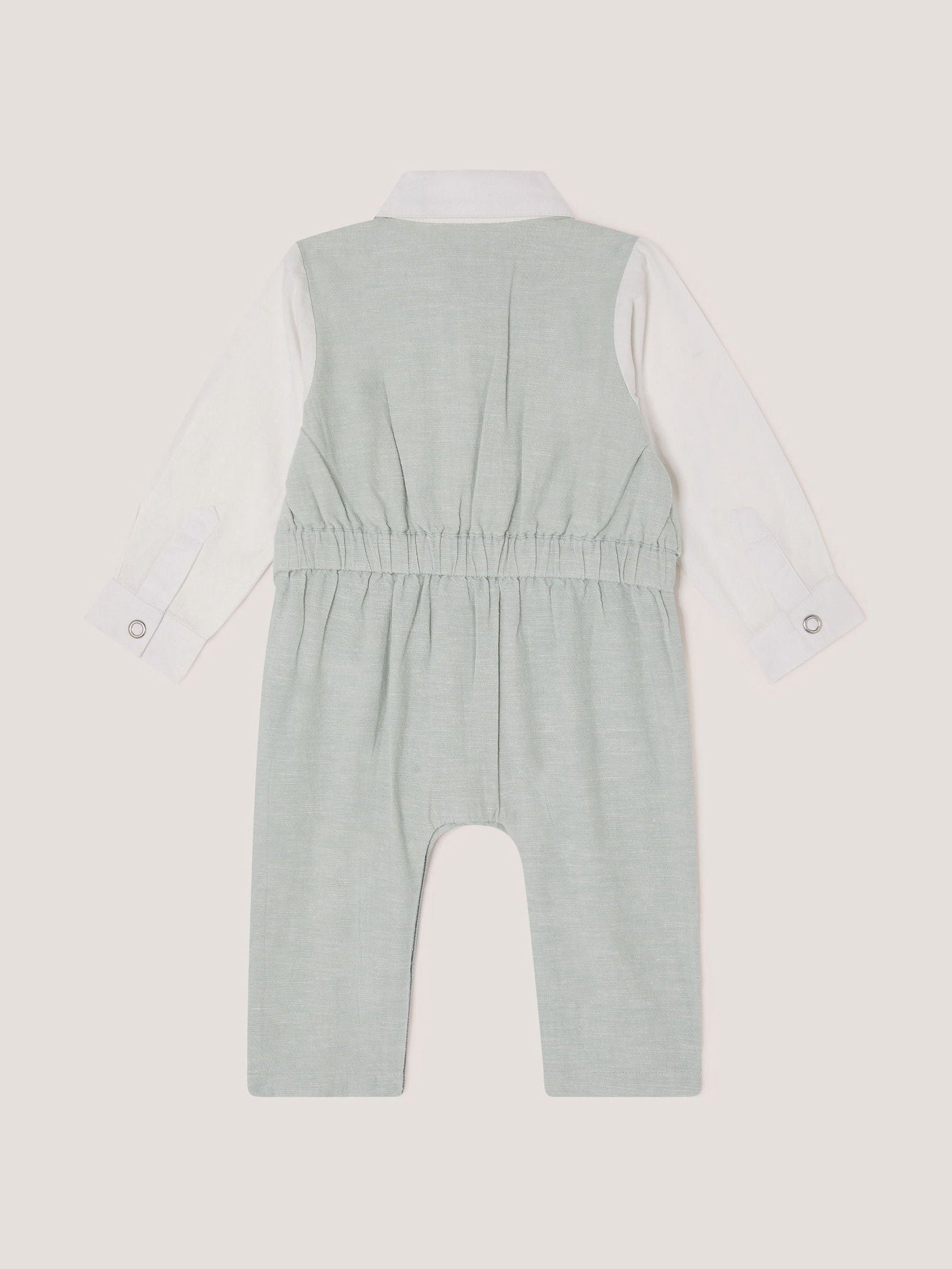 Monsoon Sage Green Newborn Arlo Waistcoat Romper image 2