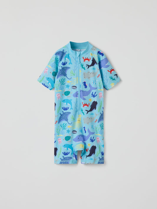 Polarn O. Pyret Blue UPF 50 Sea Life Swimsuit image 1