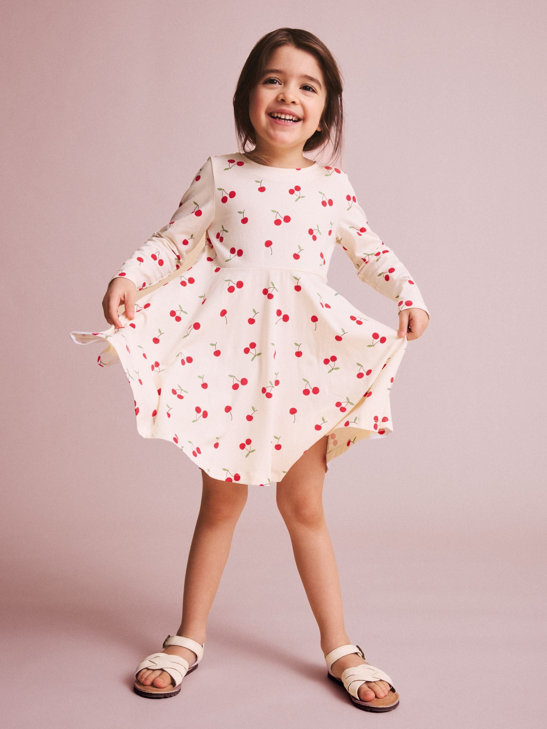 Polarn O. Pyret Cream Cotton Cherry Print Spin Dress image 1