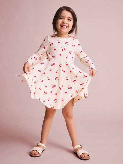 Polarn O. Pyret Cream Cotton Cherry Print Spin Dress image 1