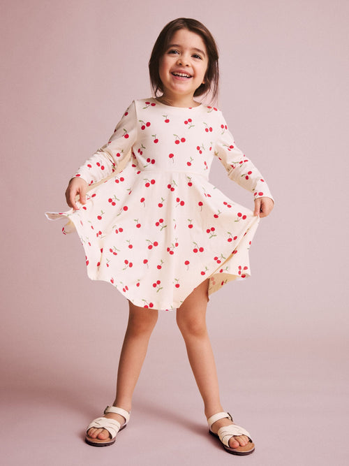Polarn O. Pyret Cream Cotton Cherry Print Spin Dress image 1