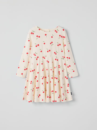 Polarn O. Pyret Cream Cotton Cherry Print Spin Dress image 2