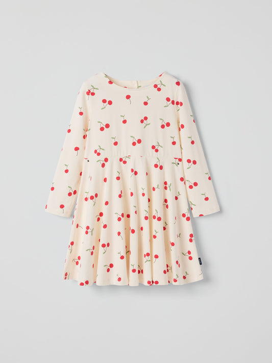 Polarn O. Pyret Cream Cotton Cherry Print Spin Dress image 2