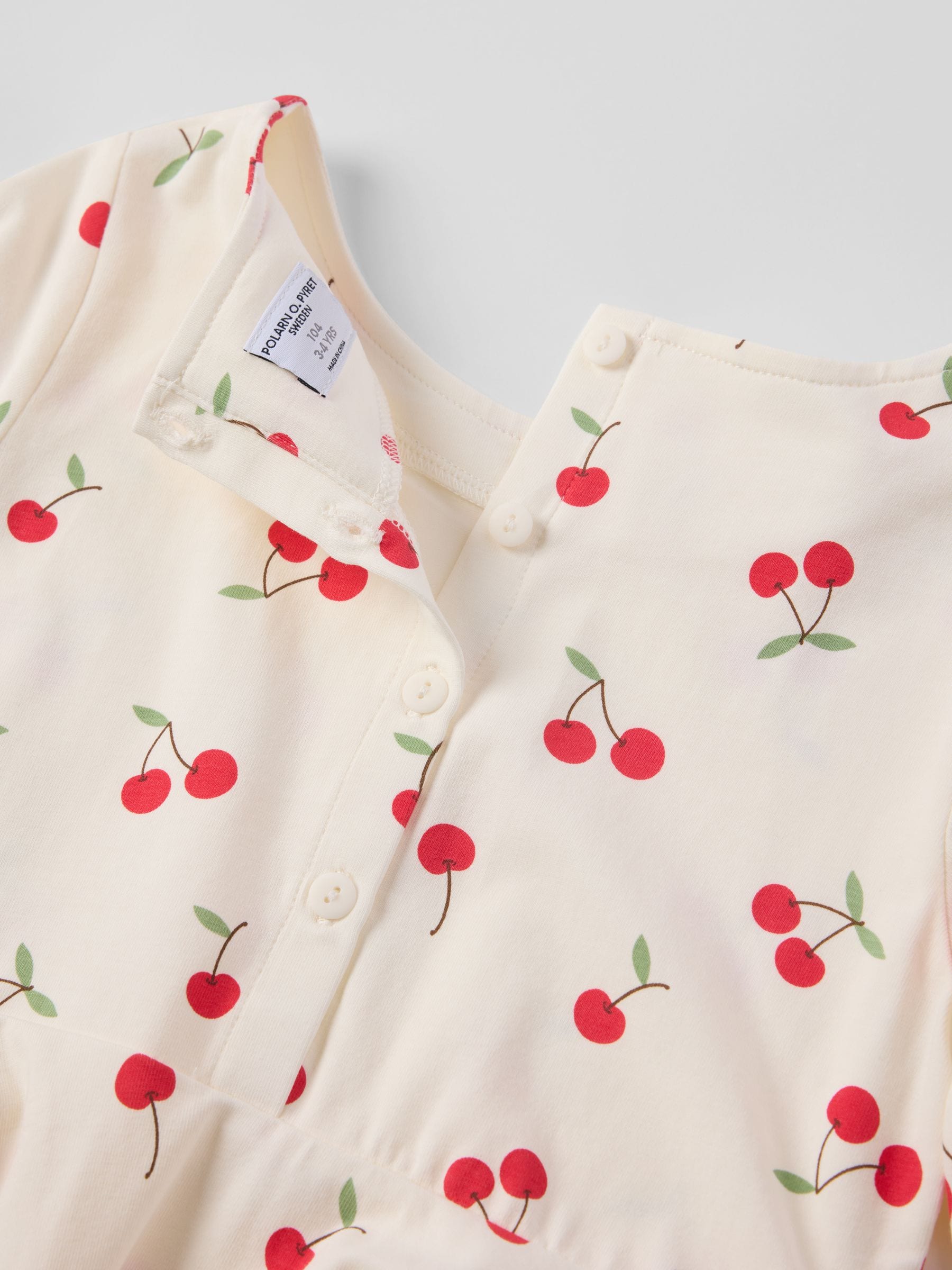 Polarn O. Pyret Cream Cotton Cherry Print Spin Dress image 3