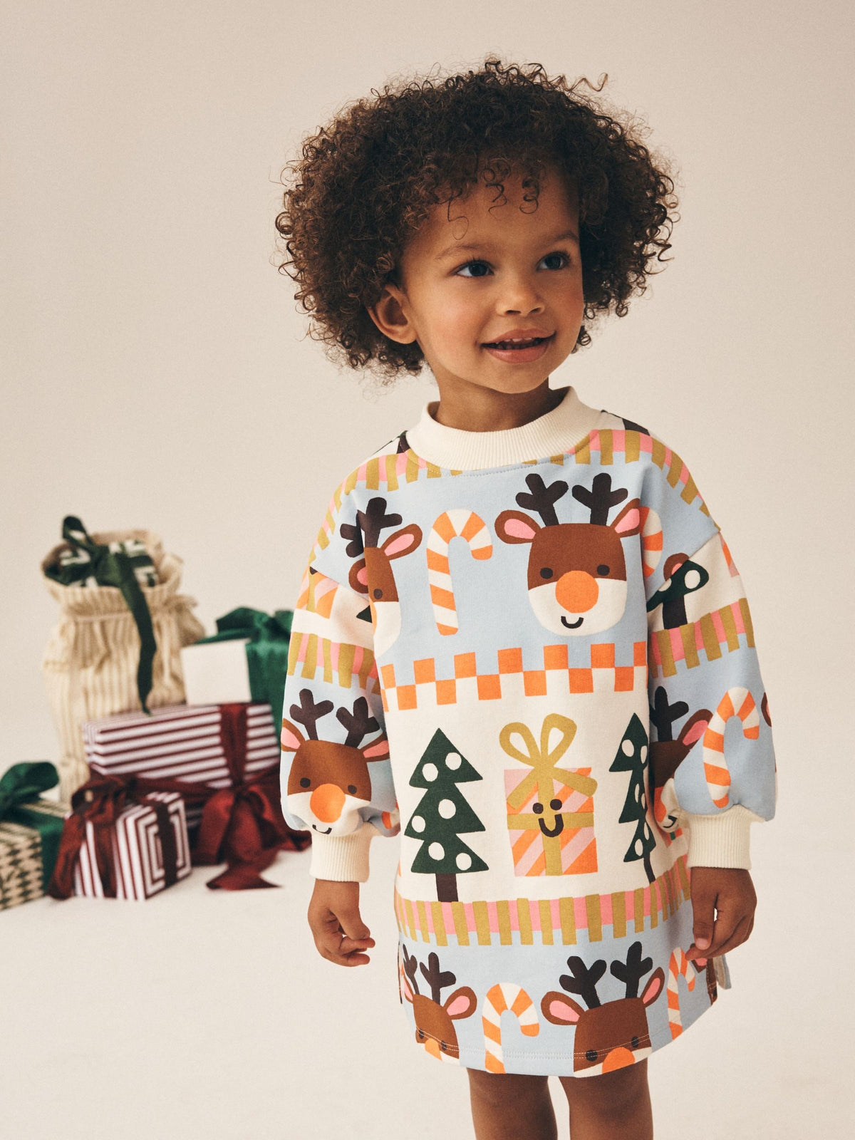 Red/Blue Fairisle Christmas Long Sleeve Sweat Dress (3mths-7yrs) - image 1
