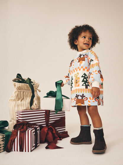 Red/Blue Fairisle Christmas Long Sleeve Sweat Dress (3mths-7yrs) - image 2