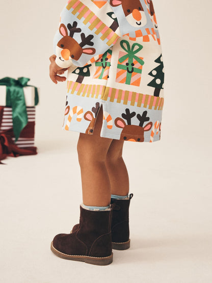 Red/Blue Fairisle Christmas Long Sleeve Sweat Dress (3mths-7yrs) - image 3