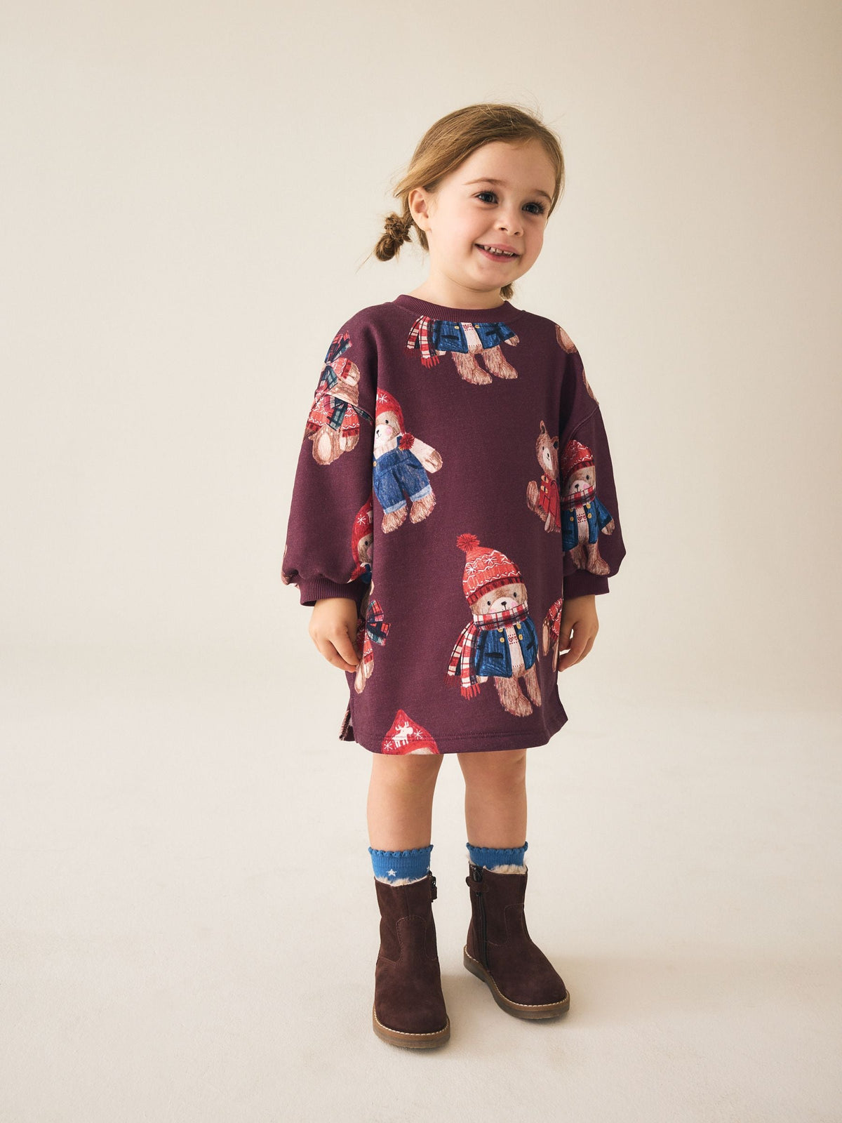 Dsiney Kidz - Burgundy Red Bear Long Sleeve Sweat Dress (3mths-7yrs) image 1