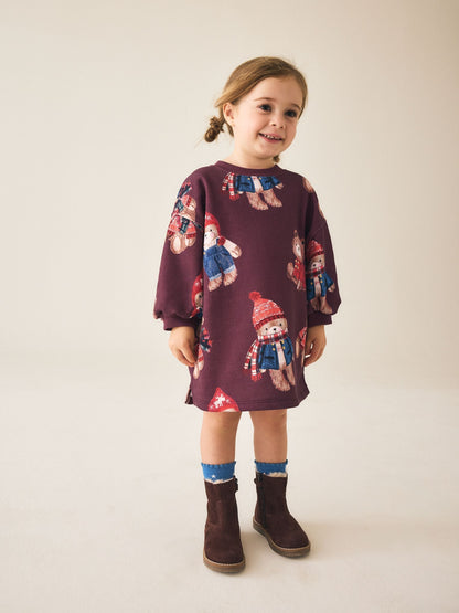 Dsiney Kidz - Burgundy Red Bear Long Sleeve Sweat Dress (3mths-7yrs) image 1