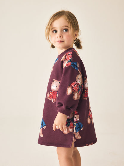 Dsiney Kidz - Burgundy Red Bear Long Sleeve Sweat Dress (3mths-7yrs) image 2