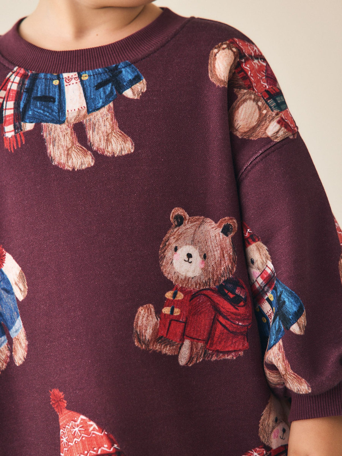 Dsiney Kidz - Burgundy Red Bear Long Sleeve Sweat Dress (3mths-7yrs) image 3