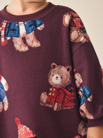 Dsiney Kidz - Burgundy Red Bear Long Sleeve Sweat Dress (3mths-7yrs) image 3