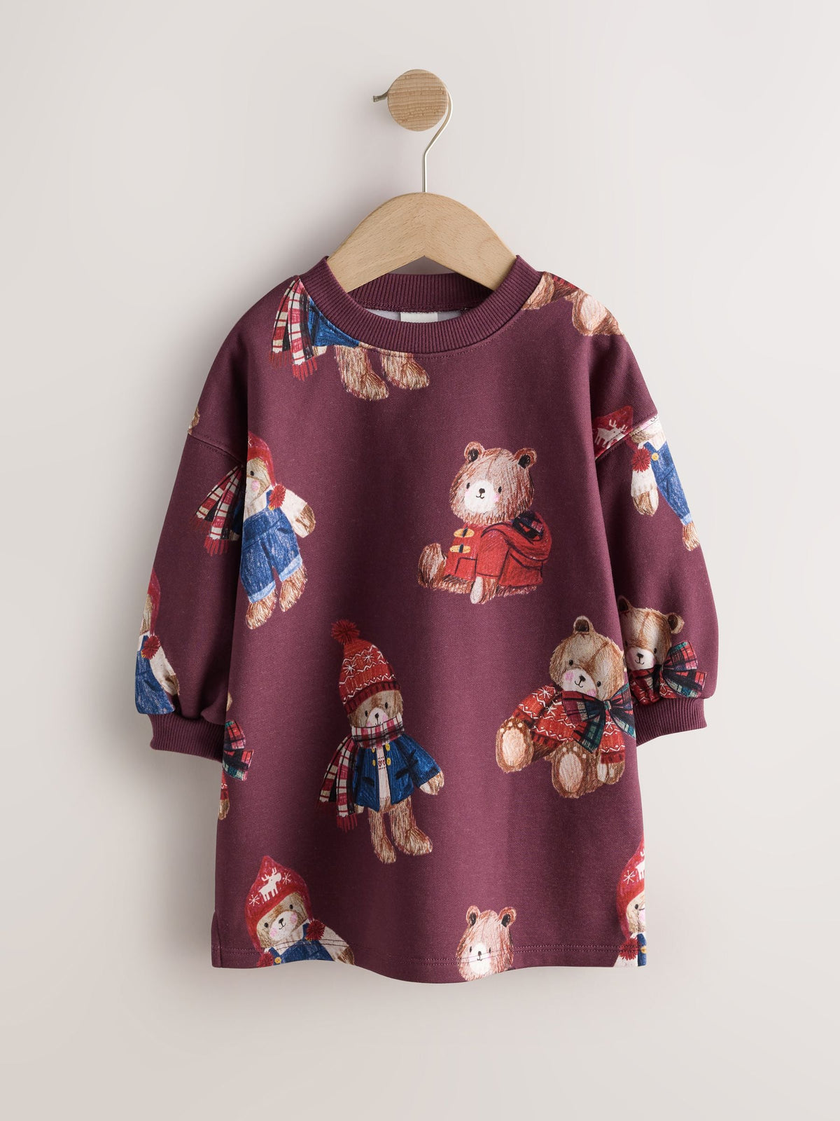 Dsiney Kidz - Burgundy Red Bear Long Sleeve Sweat Dress (3mths-7yrs) image 5