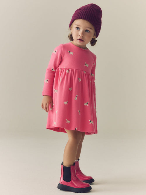 Dsiney Kidz - Pink Dog Long Sleeve Ribbed Dress (3mths-7yrs) image 1