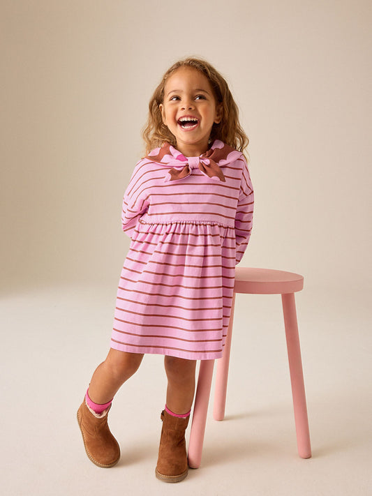 Pink Stripe Long Sleeve Scarf Dress (3mths-7yrs) - image 1