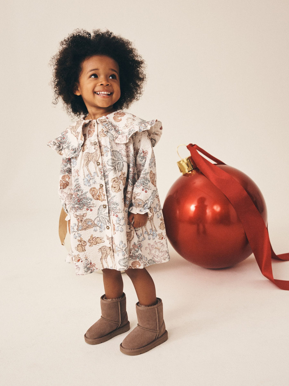 Dsiney Kidz - Cream Christmas Long Sleeve Collar Dress (3mths-7yrs) image 3
