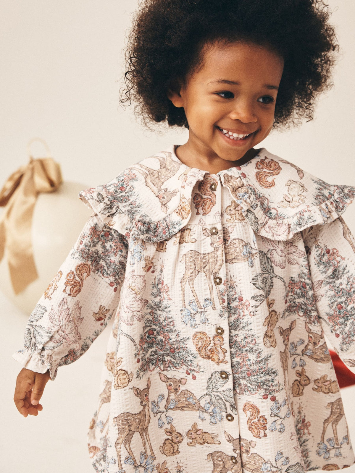 Dsiney Kidz - Cream Christmas Long Sleeve Collar Dress (3mths-7yrs) image 4